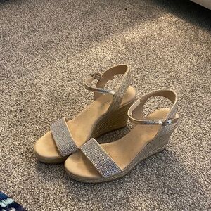 Anne Klein Shimmering Gold Wedge Sandals